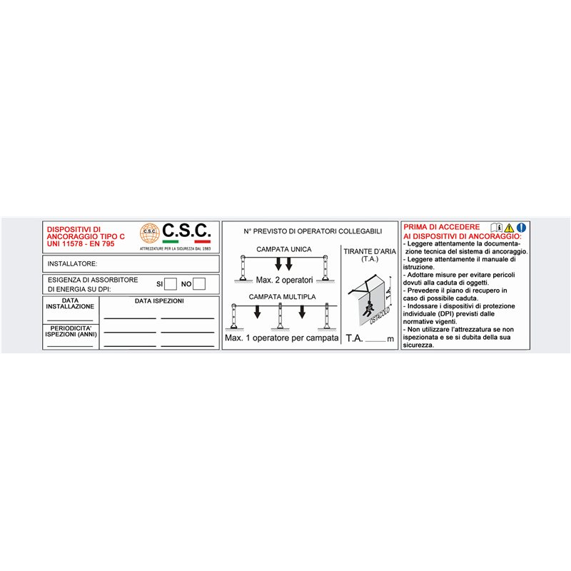 Targhetta installazione linea vita light 418C CSC Edilizia