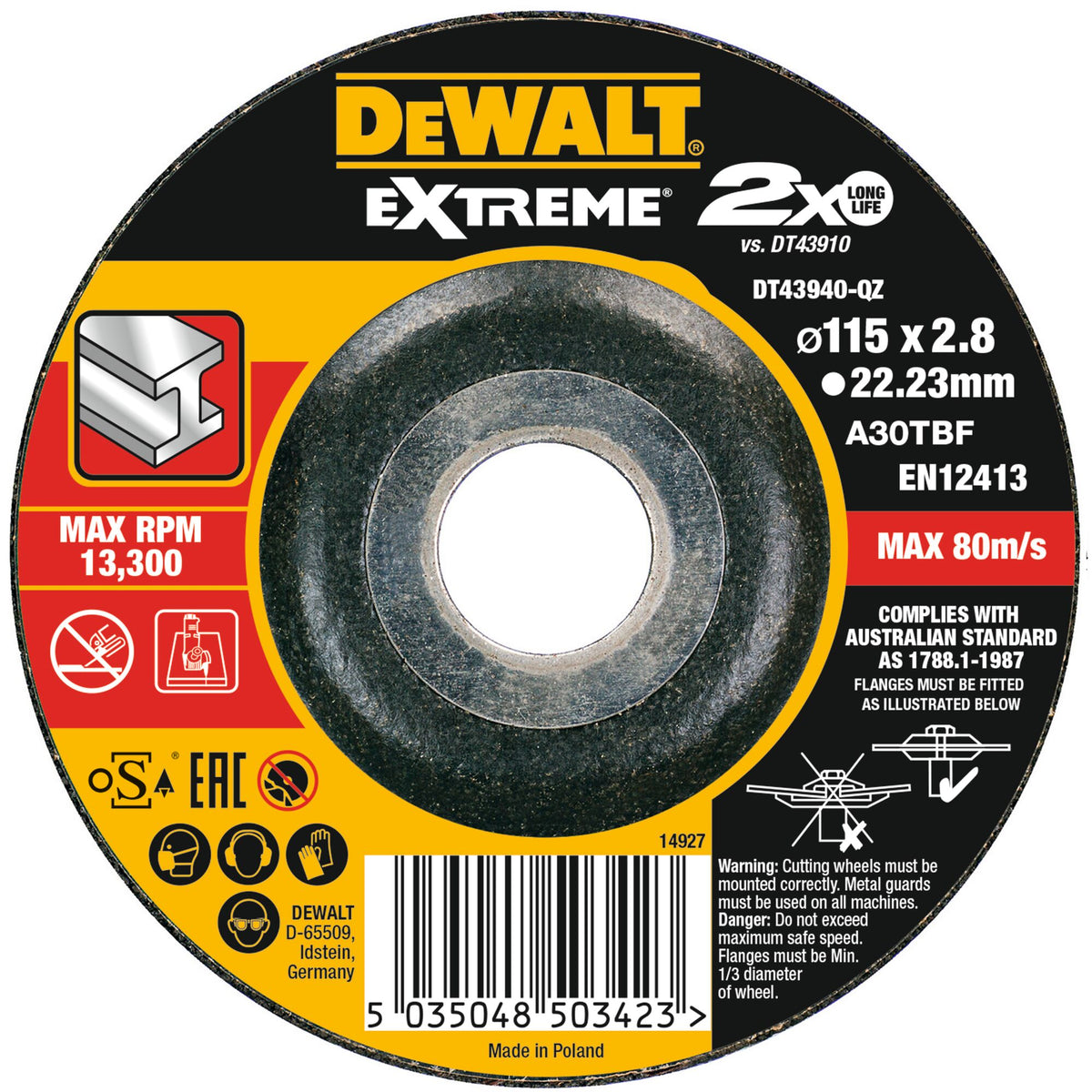 Disco Extreme legato da taglio 115x3,0x22,23mm DeWalt DT43940-QZ