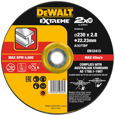 Disco da taglio Extreme 230 x 3,0 x 22,23 mm DeWalt DT43943-QZ