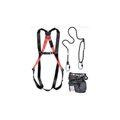 Fall protection kit for elevating work platforms with Black Kite harness and 2 m restraint lanyard