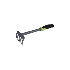 5-tine hand rake with metal handle and non-slip grip 29 cm