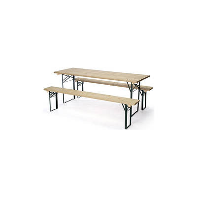 Set birreria tavolo e 2 panche pieghevoli in legno con gambe in ferro
